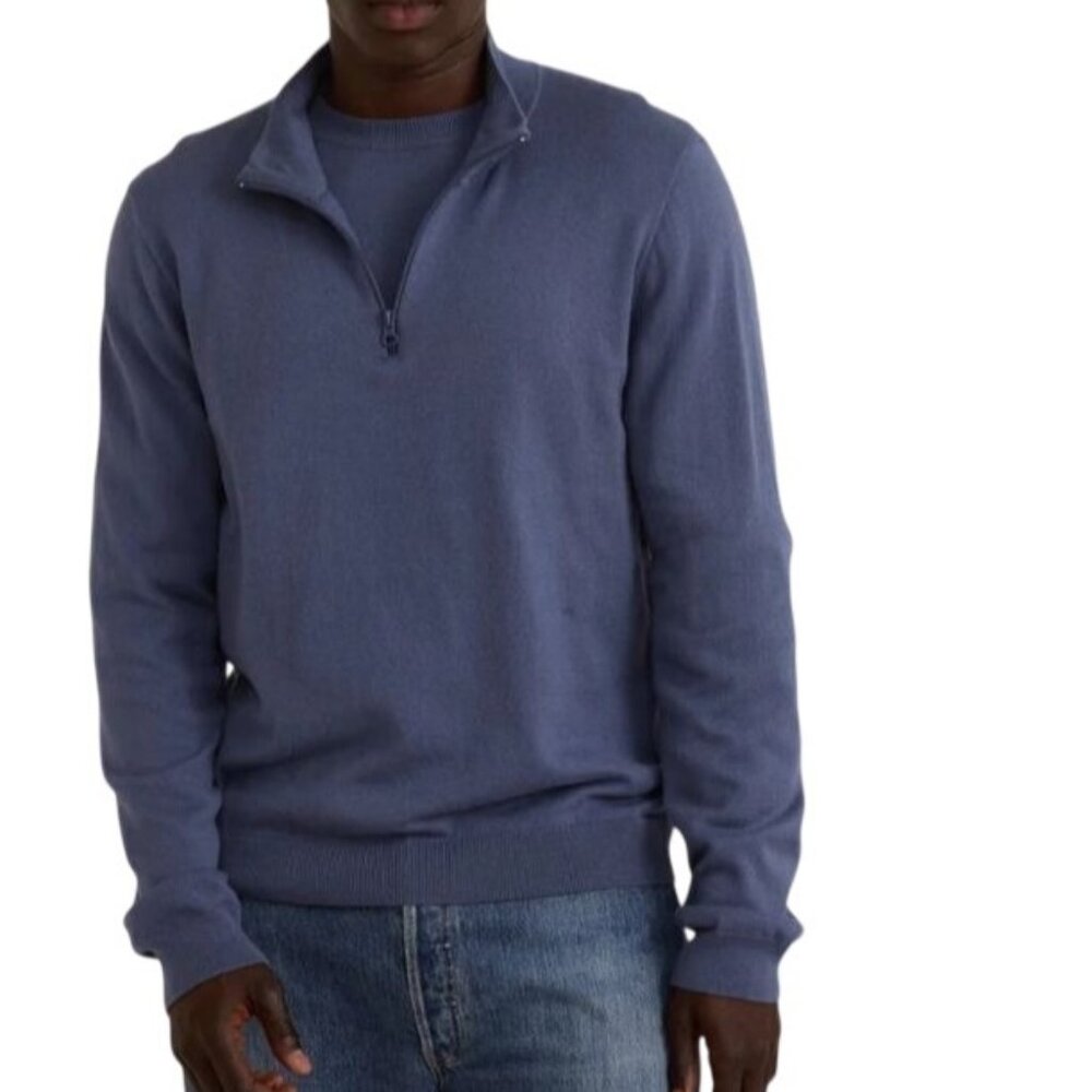 Organic Basics Soft Knit Half-Zip Sweater Mens Small Stone Blue New Organic Cott